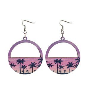 Handmade Engraved Palm Tree Earrings Tropical Palm Tree Earrings